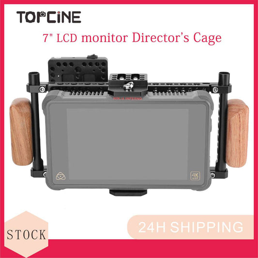 Topcine Director's Cage for Camera Monitors. Cage Fits to LCD 7" Monitors, Comfortable Handheld Shooting with wooden Dual Grip Handles,with Battery Mounting Option  TOPCINE   