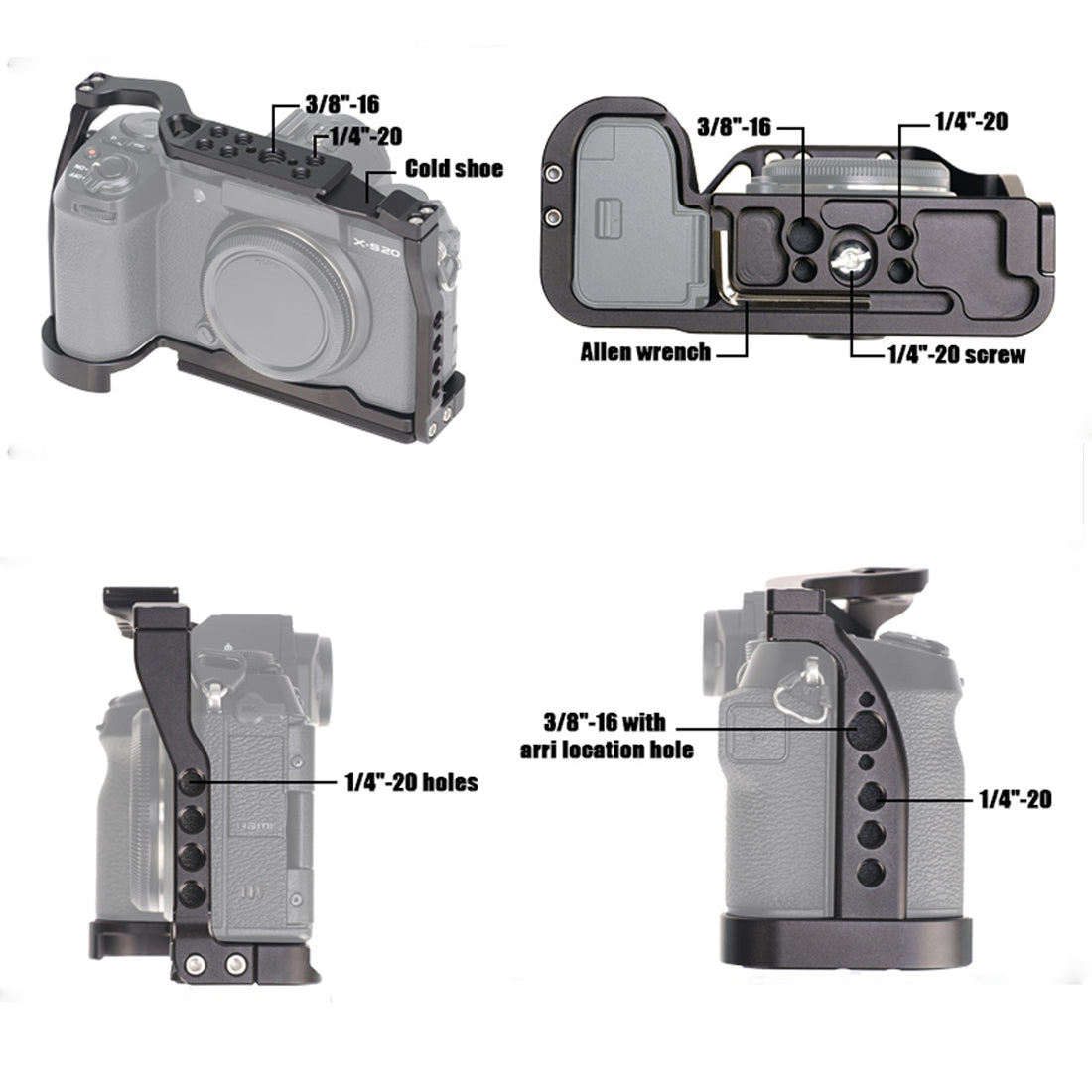 Topcine X-S20 Cage for Fujifilm X-S20 Mirrorless Camera,with 3/8" Arri Locating Holes and Cold Shoe Extension for Microphone/ Light  TOPCINE   