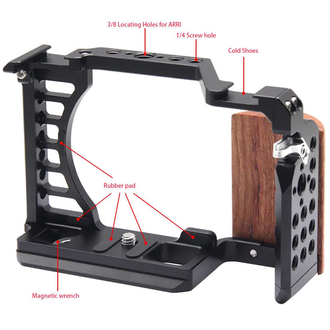 Topcine Metal Cage with Wood Handle for Sony ZV-E1 Camera,with Multiple 1/4 Threaded Holes ARRI Positioning Points and Cold Shoes Mounts  TOPCINE   