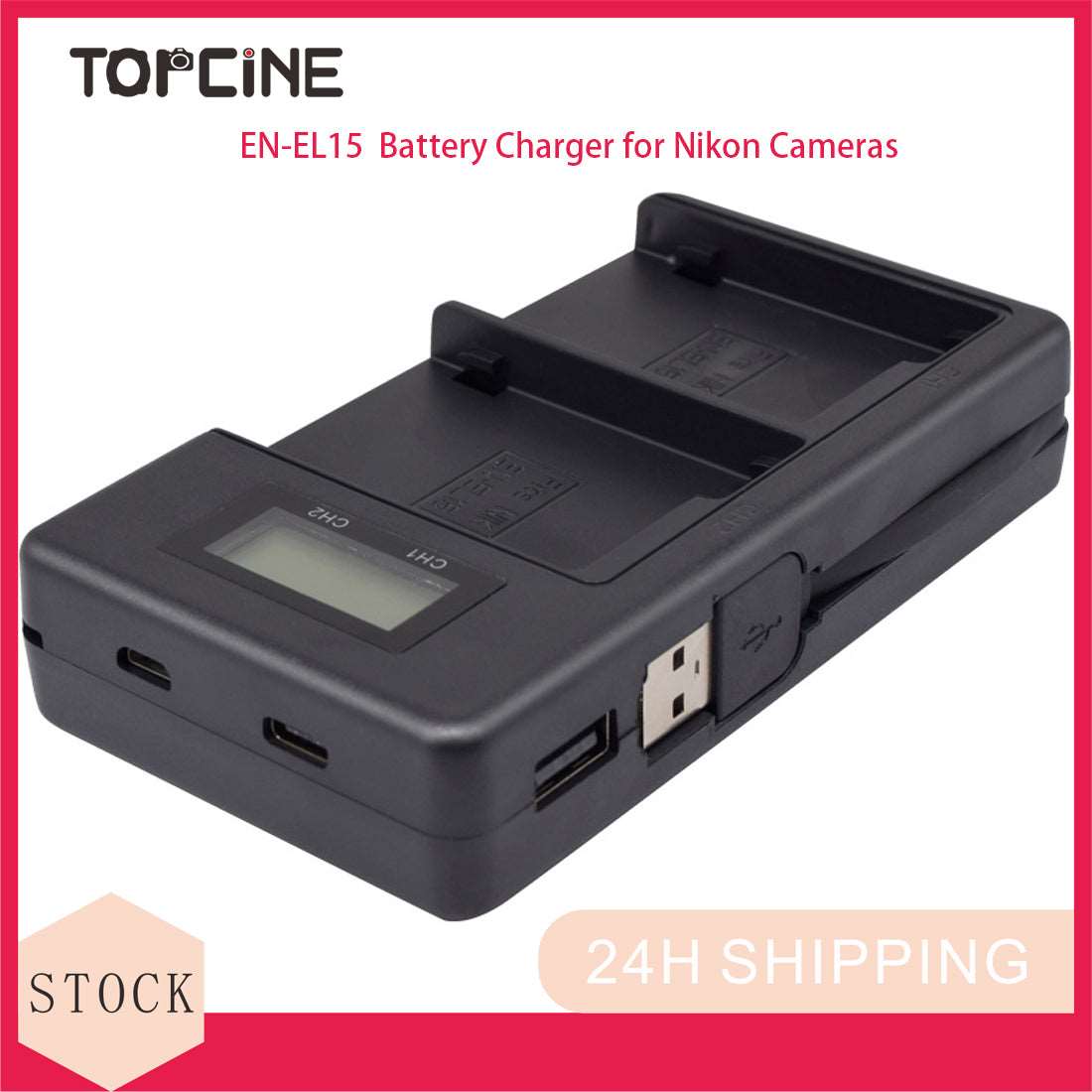 Topcine Dual Slot EN-EL15 Battery Charger, ENEL15 Fast Charger Compatible for Nikon D500, D600, D610, D750,D780, D800, D800e, D810, D810a, D850, D7000, D7100, D7200, D7500, 1 V1, Z6, Z6 II,Z7, Z7 II Cameras  TOPCINE   