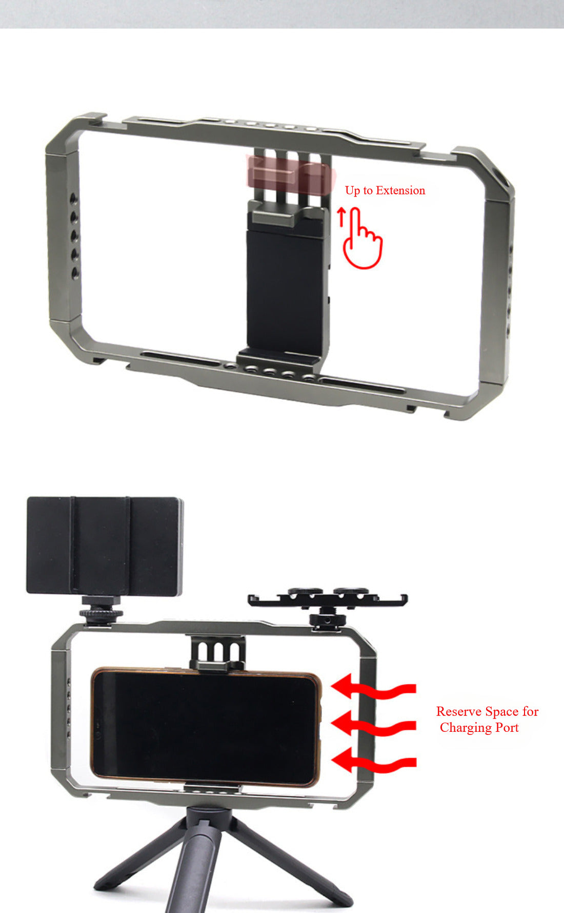 Topcine Universal Phone Metal Cage with 4 Cold Shoes and Multiple 1/4" Threaded Holes for Attaching Led Light, Microphone, Monitor