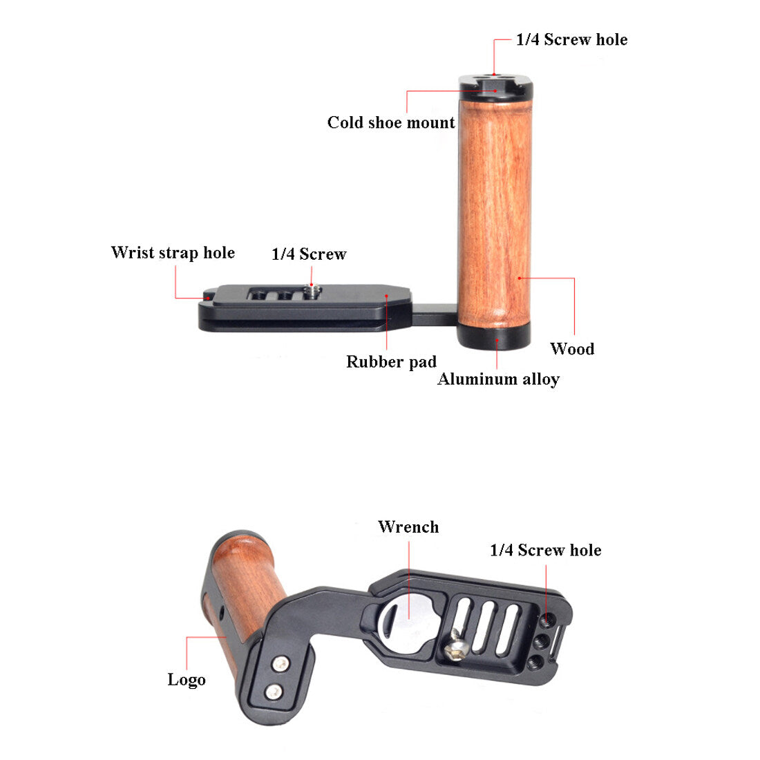 TOPCINE Universal SLR Left Handle Wooden Grip for Vertical Shooting Quick Release Mount Plate for Micro-single Cameras Cage Rig QR Board  TOPCINE   