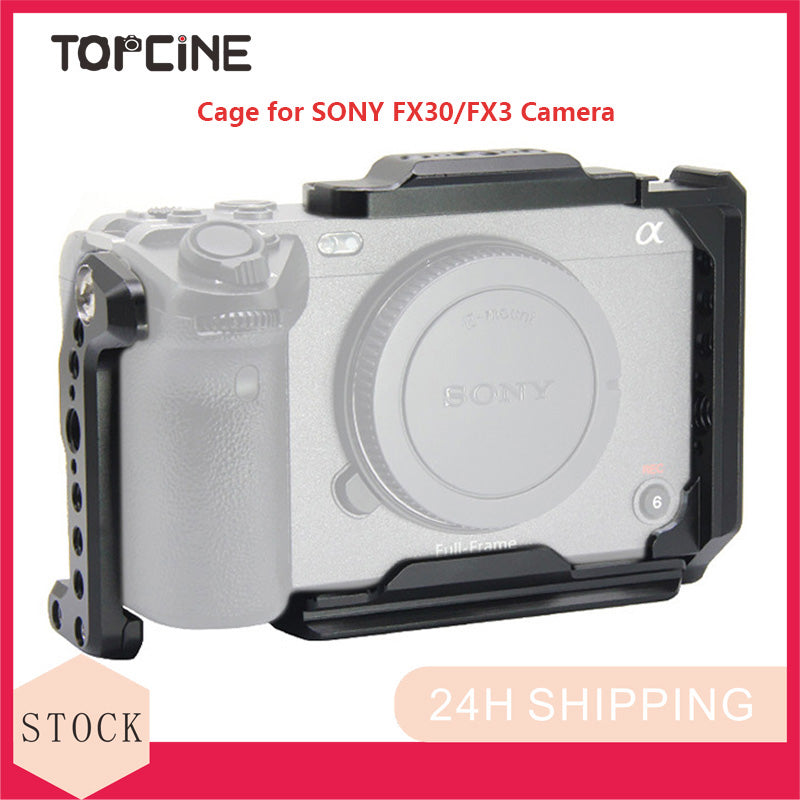 TOPCINE Camera Cage Compatible for SONY FX30/FX3 Camera, 3/8"-16 Locating Holes for ARRI, Cold Shoe Mount for Microphone and Light camera cage TOPCINE   