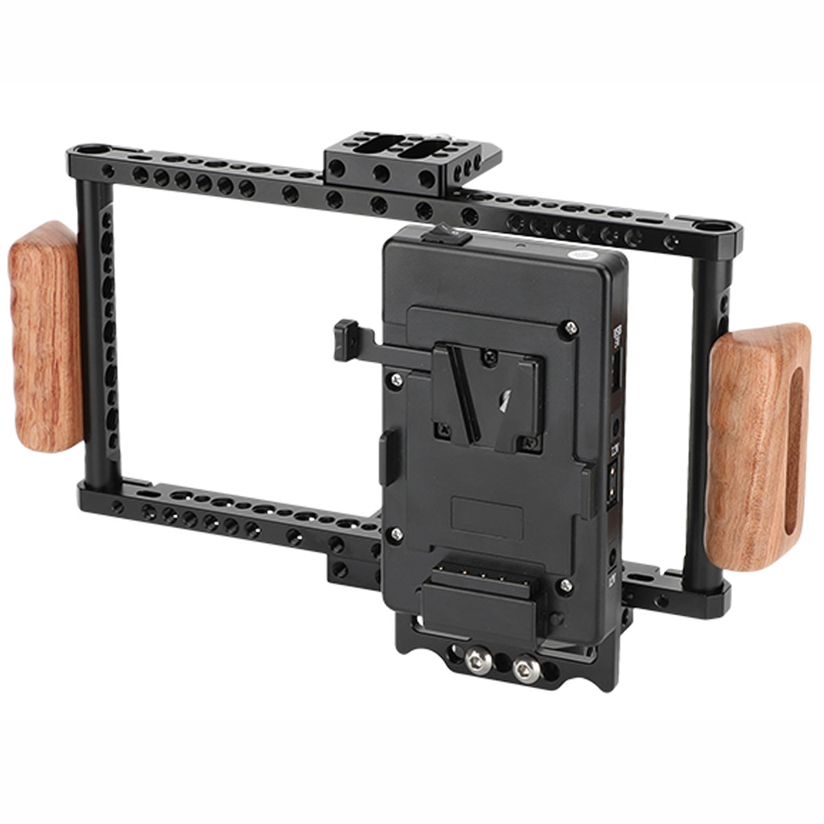 Topcine Director's Cage for Camera Monitors. Cage Fits to LCD 7" Monitors, Comfortable Handheld Shooting with wooden Dual Grip Handles,with Battery Mounting Option  TOPCINE   