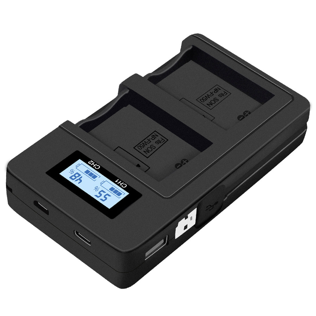 Topcine Dual Slot NP-FW50 Battery Charger, NPFW50 Fast Charger Compatible for Sony ZV-E10, Alpha A7, A7 II, A7R, A7R II, A7S, A7S II, A3000, A5000, A6000, A6300, A6400, A6500, NEX-3, NEX-3N, NEX-5, NEX-5N, NEX-5R, NEX-5T, NEX-6, NEX-7, NEX-C3 Cameras camera battery charger TOPCINE   