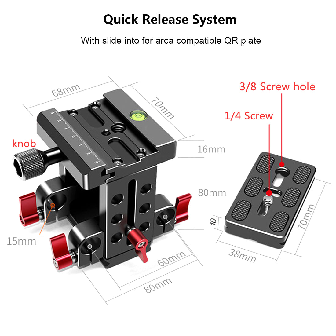 Topcine Universal 15mm Rail Support System with 15mm Rod Clamp and Quick Release Plate， Applicable DSLR Camera and Video Camcorder  TOPCINE   