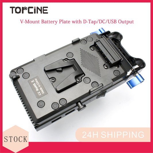 Topcine V-Mount Lock Battery Plate Power Supply Splitter Adapter with 15mm Rod Clamp,with D-Tap、DC and USB Output camera battery charger TOPCINE   