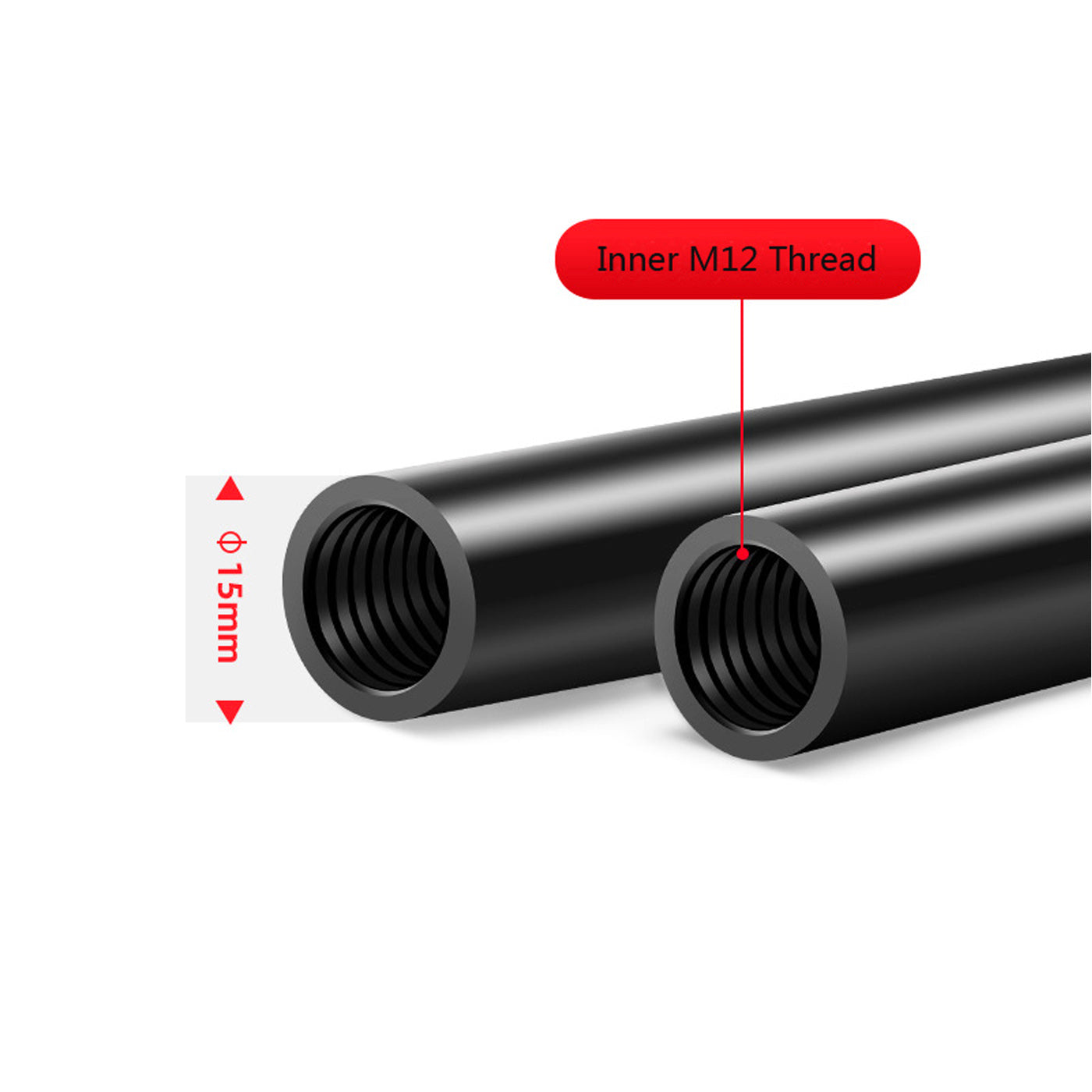 TOPCINE 2pcs 15mm Black Aluminum Alloy Rod could be utilized for mounting various 15mm-compatible accessories to the camera rig with inner M12 thread at ends  TOPCINE   