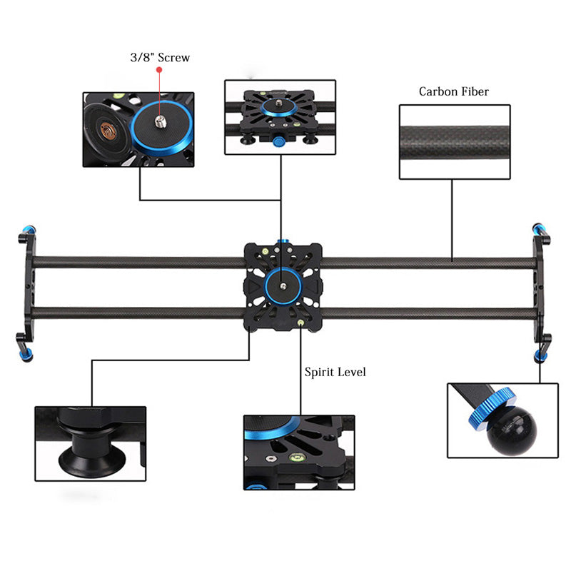 TOPCINE Camera Video Carbon Fiber Rail Slider Track Dolly System and Motorized Camera Slider Double Distance stabilizer 60cm, 80cm  TOPCINE   