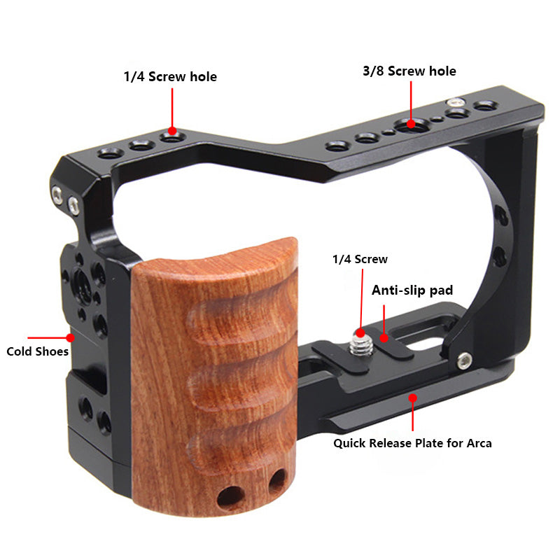 Topcine  Camera Full Cage with Wood Handle Compatible for Sony Alpha ZV-E10 Camera, Aluminum Alloy Camera Rig for Sony ZVE10 Camera. 3/8"-16 Locating Holes for ARRI Camera Cages TOPCINE   