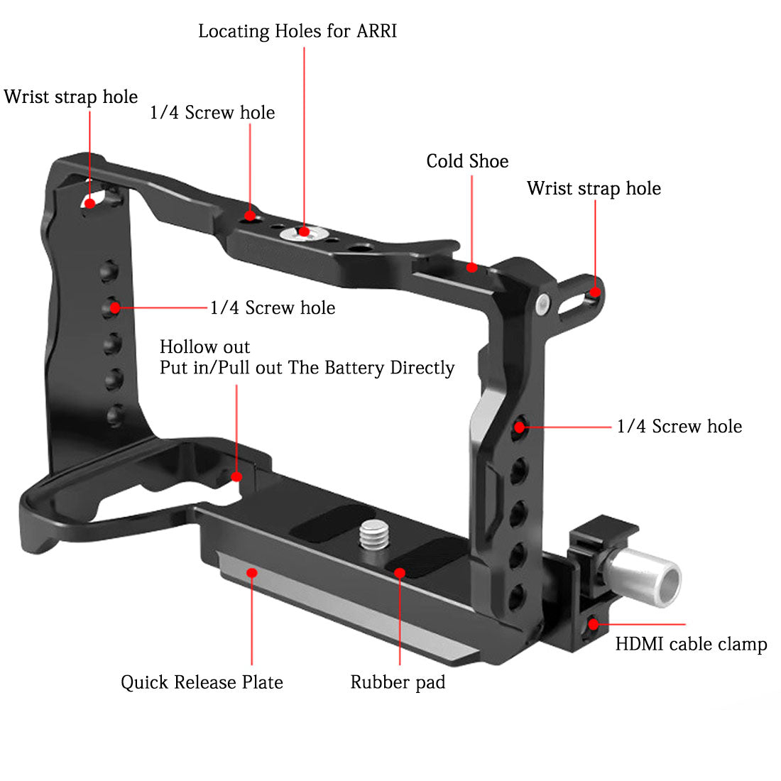 Topcine A6700 Cage Kit for Sony Alpha 6700 Camera, with a Cable Clamp for HDMI,with Arri Locating Holes and Cold Shoe Extension for Microphone/ Light  TOPCINE   