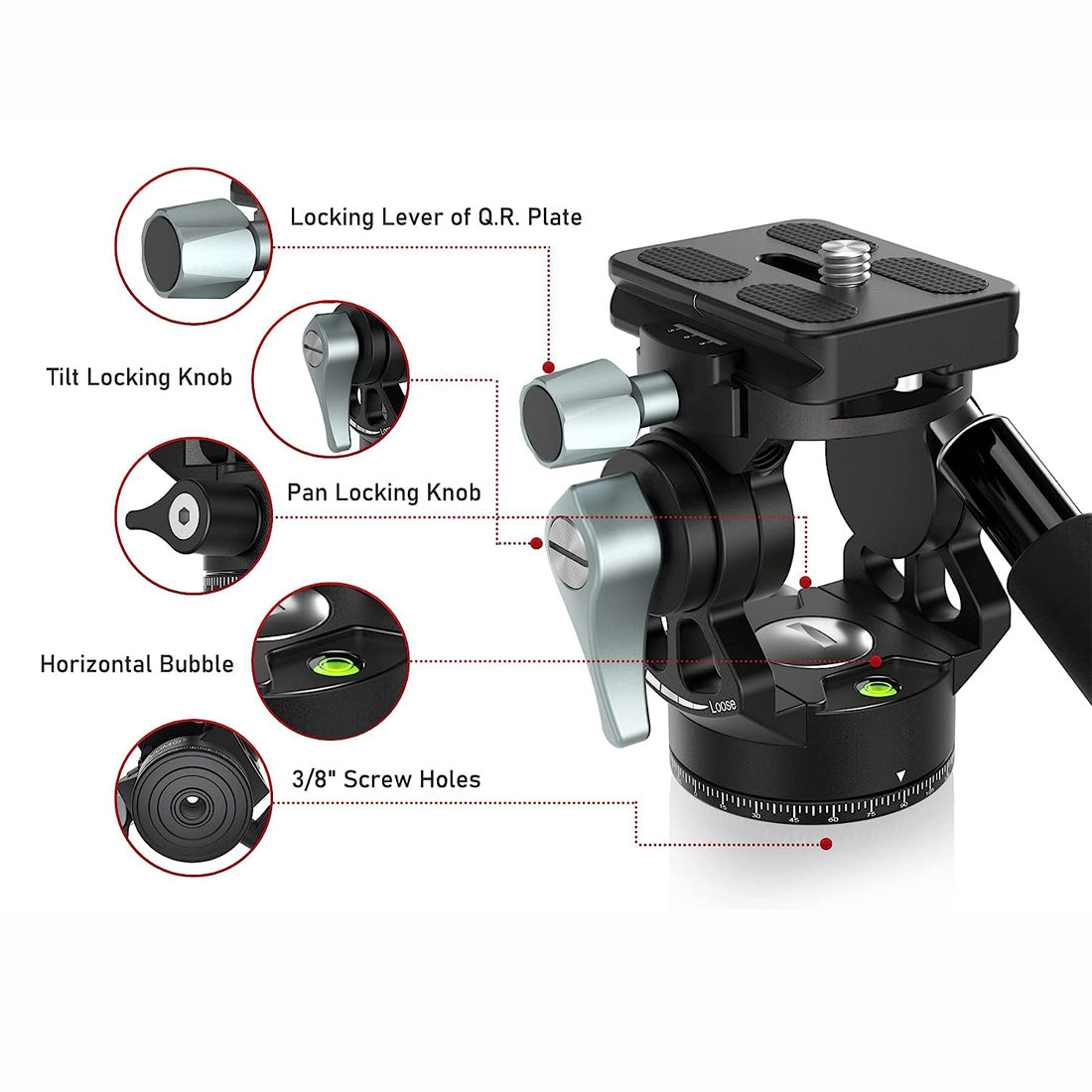 Topcine Video Fluid Head for Camera Tripod, Mini Pan Tilt Head Small Panoramic Ball Head with Arca Swiss Quick Release Plate Lightweight Filming Equipment, with Detachable Handle  TOPCINE   