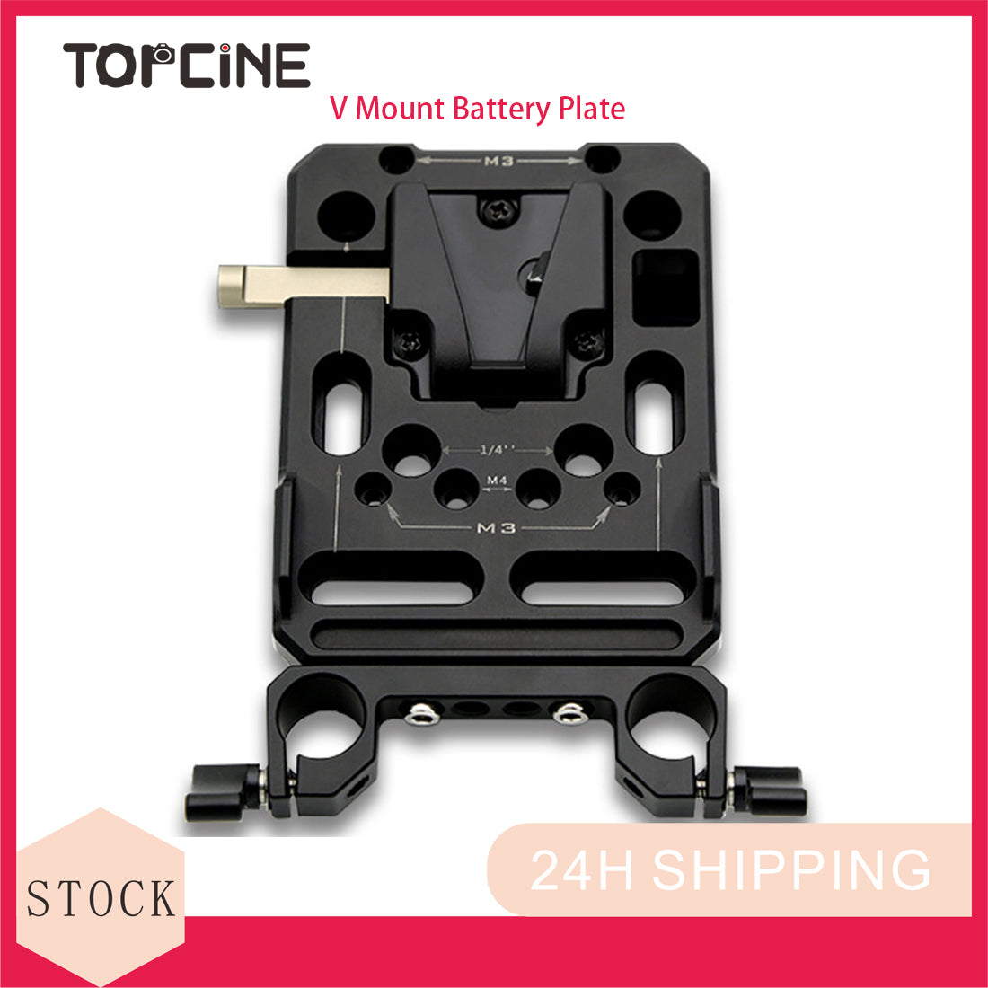 Topcine V Mount Battery Plate, V-Lock Plate Quick Release Assembly with Dual 15mm Rod Clamp for Camera Power Supply  TOPCINE   