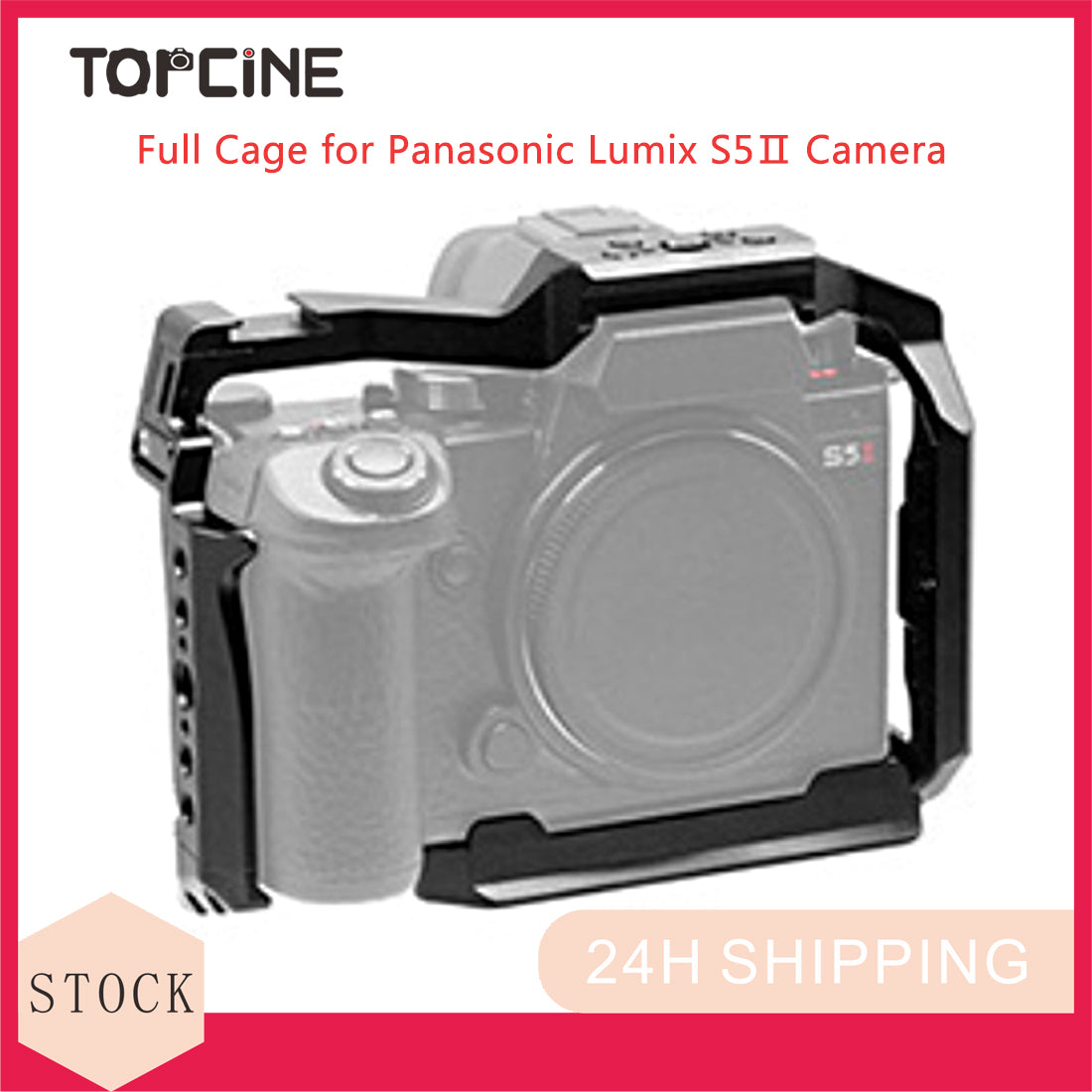 Topcine S5 II S5 IIX Camera Cage for Panasonic LUMIX S5 II / S5 IIX with NATO Rail 1/4 Inch 3/8 Inch Screw Holes and Cold Shoe Mount for Microphone and Light  TOPCINE   